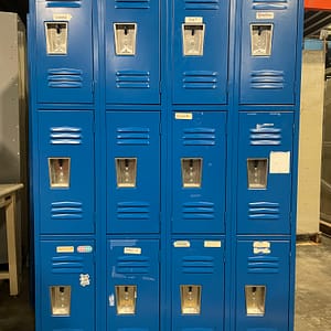 Used Triple Tier 4-Wide Blue Metal Lockers - Front