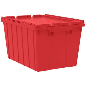 A red, Attached Lid Container by Akro-Mils.