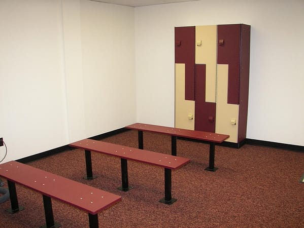HDPE z-lockers in a room with a garnet and cream finish, by PSiSC.