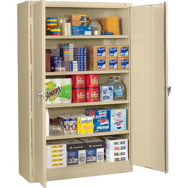 A tan jumbo storage cabinet with 5 shelves, by Tennsco.