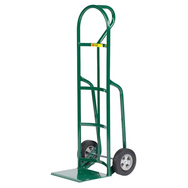 A green hand truck with a large nose plate and a looped handle, by Little Giant.