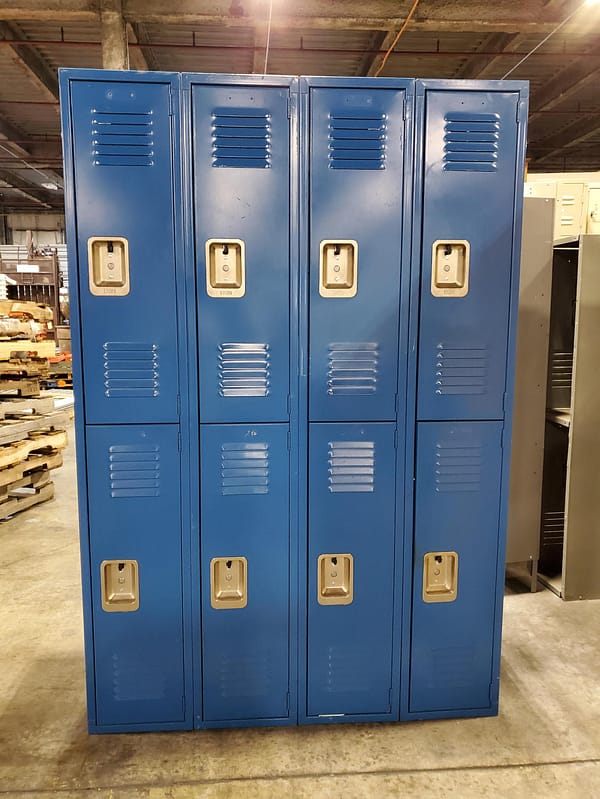 Used two-tier metal lockers with a blue finish.