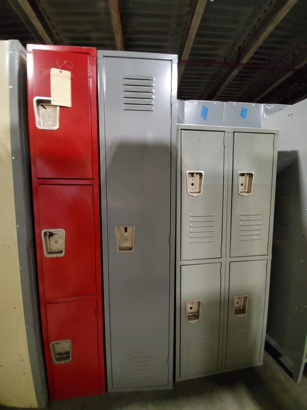 Used metal lockers with various sizes, styles and colors.