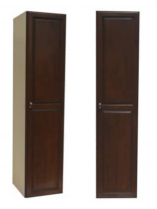 Side and front view of a single-tier wood locker, by Ideal Products Inc.